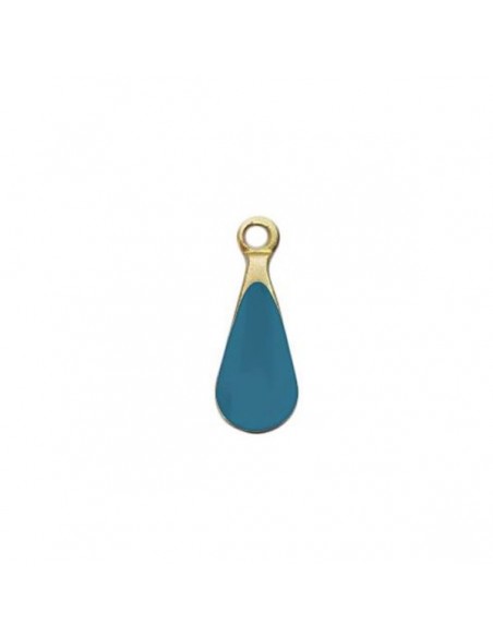 Piccolo charm goccia smaltata su entrambi i lati blu pavone 10x4 mm, x 1