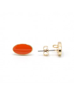 Orecchino dorato ovale con smaltatura arancio zucca 12x7...