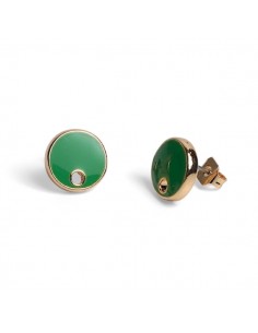 Orecchino dorato tondo con smaltatura verde erba 11mm,...