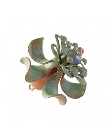 Charm "Le Bacche" di Koccode fatto a mano con goccia di cristallo, fiori vintage verde veneziano circa 28x27 mm, x 1