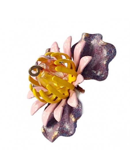 Charm "Le Bacche: Viola" di Koccode realizzato a mano con fiori vintage smaltato e cristalli 35x12 mm, x 1