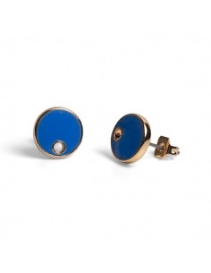 Orecchino dorato tondo con smaltatura blu mare 11mm, una...