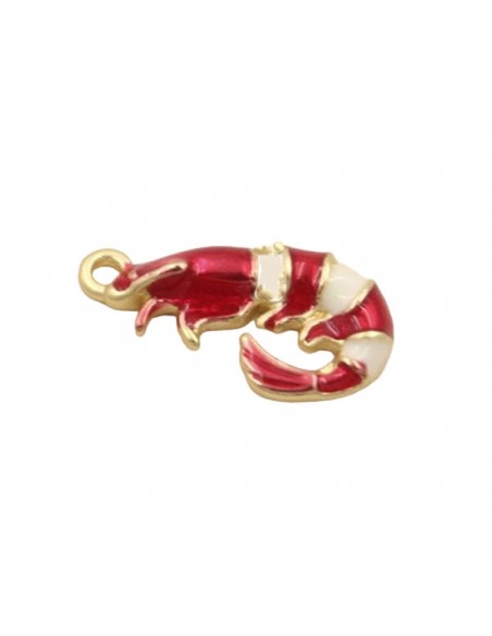 Charm dorato gamberetto smaltato rosso e panna 12x5 mm, x 1