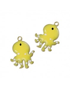 Charm polipo in ottone smaltato giallo con pois 14x11mm,...