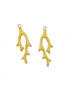Charm smaltato giallo rametto di corallo 25x7mm, x 1