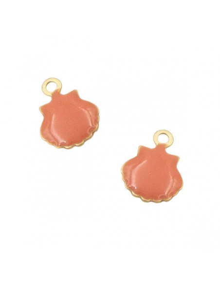 Charm conchiglia smaltata su entrambi i lati rosa salmone 10x8mm, x 1