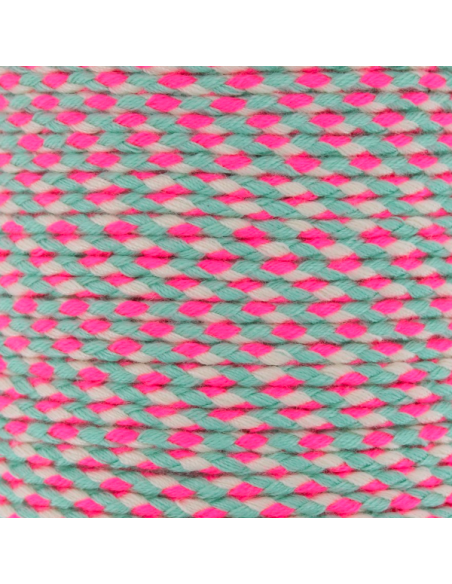 Cordoncino in cotone intrecciato rosa acceso, grigio e rosa chiaro  2 mm, x 50 cm