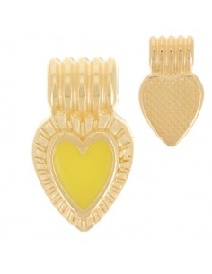 Charm cuore dorato con smaltatura centrale gialla 15x7...