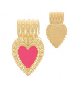 Charm cuore dorato con smaltatura centrale corallo...