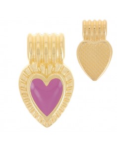 Charm cuore dorato con smaltatura centrale viola 15x7 mm, x1