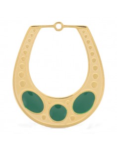 Charm dorato ovale con intarsi smaltati verde abete 25x21...