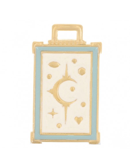 Charm dorato con smaltatura panna e azzurra e motivi luna e stelle 30x18mm, x 1