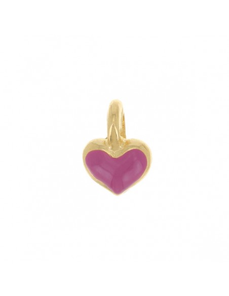 Micro Charm dorato con cuore smaltato fucsia7x5 mm, x 1
