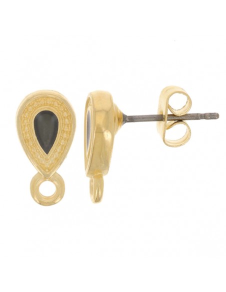 Orecchini a perno goccia dorata smaltatura nera 13x7 mm, una coppia