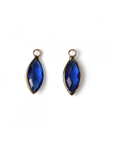 Charm dorato con vetro sfaccettato elisse blu...