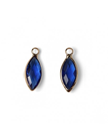 Charm dorato con vetro sfaccettato elisse blu royal 19x8 mm, x 1