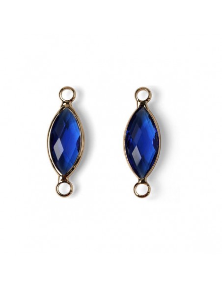 Charm dorato connettore on vetro sfaccettato elisse blu royal 22x8 mm, x 1