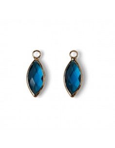 Charm dorato con vetro sfaccettato elisse blu petrolio...
