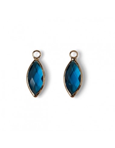 Charm dorato con vetro sfaccettato elisse blu...