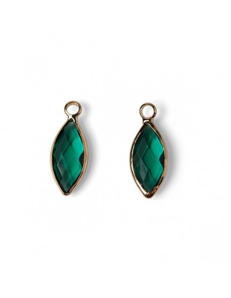 Charm dorato con vetro sfaccettato elisse verde smeraldo 19x8 mm, x 1