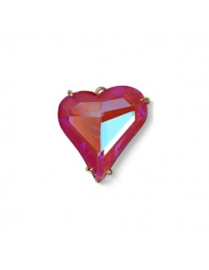 Charm dorato con vetro sfaccettato cuore rosa 27x25mm, x 1