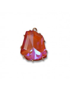 Charm dorato con vetro sfaccettato rosa  29x27mm, x 1