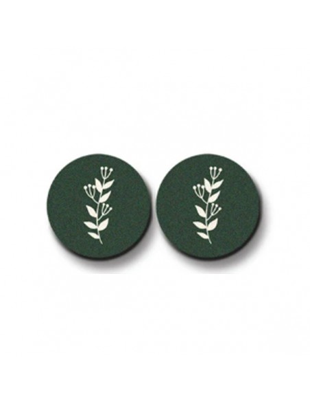 Coppia di cabochons in legno collezione "Boho Flower" 20 mm, sfondo verdone una coppia