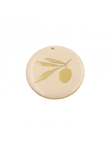 Charm tondo smaltato solo da un lato beige con...