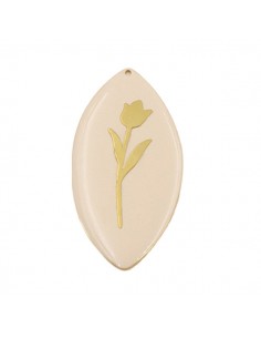 Charm ellissi smaltato solo da un lato beige con rosa...