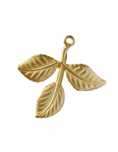 Charm ramo con tre foglie dorato matt 39x39 mm, x 1