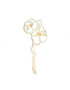 Charm connettore ramo dorato con fiori bianchi 42x20mm, x 1