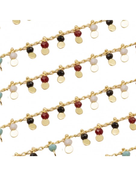 Catenina dorata con pendenti dorati 3 mm e piccolissimi cristalli multicolor, 20 cm
