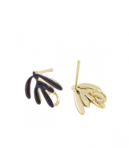 Orecchini a perno foglie smaltate blu scuro 12x10 mm, una coppia