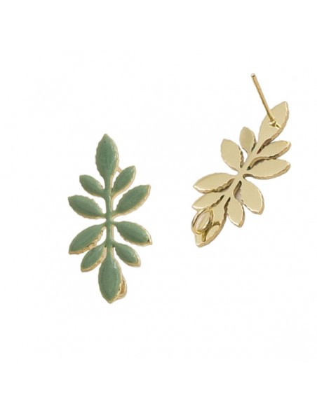 Orecchini a perno foglie smaltate verde salvia 30x12 mm, una coppia