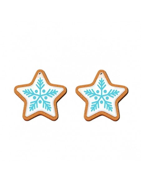 Coppia di pendenti in legno collezione "Christmas" biscotti con lo zucchero 30x40 mm circa, una coppia