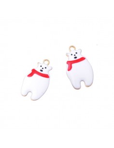 Charm dorato smaltato Orso bianco con sciarpa rossa da...