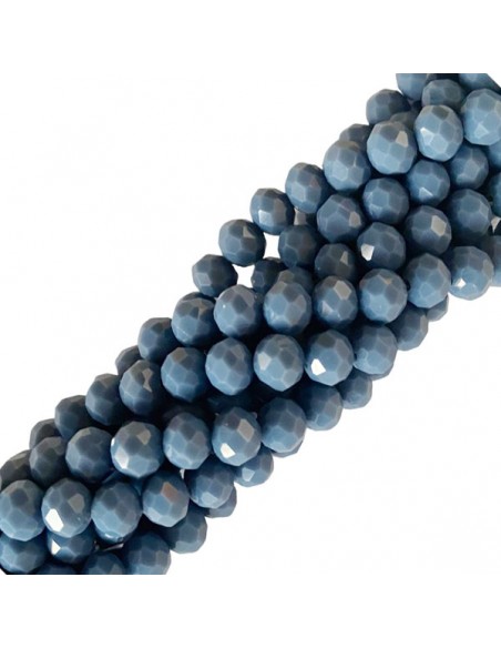 Confezione da circa 90  sfere mezzo cristallo rotonda schiacciata blu denim opaco 6x4 mm