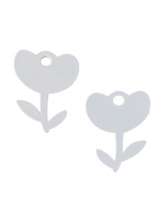 Coppia di Charms smaltati bianchi siluette di fiori 23x17mm