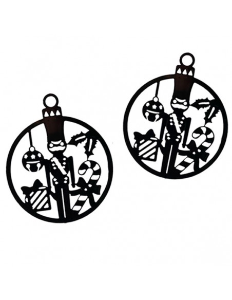 Coppia Charms filigrana neri tonda con Soldatino Schiaccianoci e regali 34x40 mm