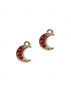 Coppia di piccoli Charms dorati luna con piccoli strass...