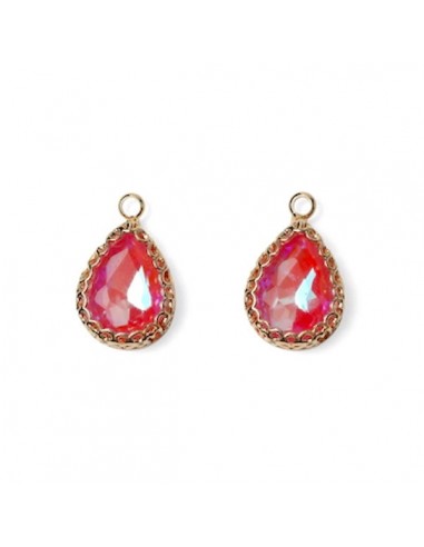 Coppia Charms dorato a goccia con vetro...