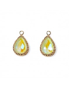 Coppia Charms dorato a goccia con vetro sfaccettato lime...