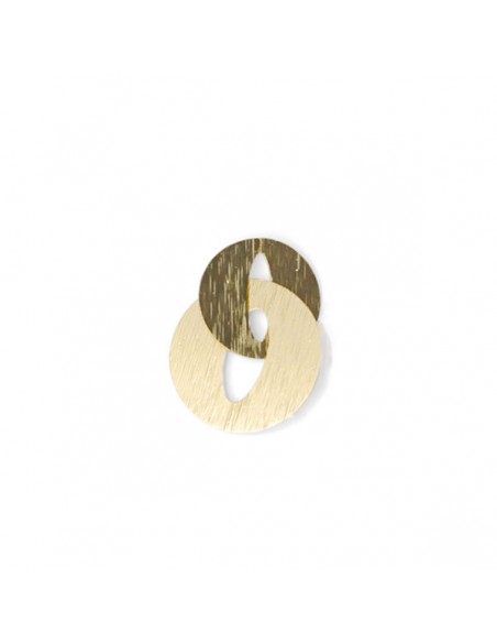 Coppia di Charms dorati con effetto rigato, cerchi incrociati 36x24mm