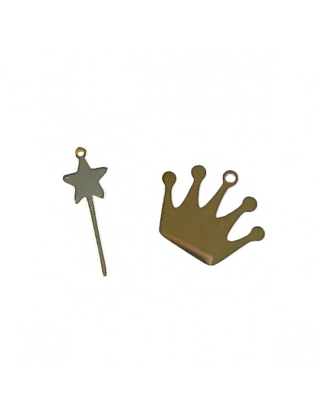 Coppia di Charms dorati corona 20x16mm e bacchetta magica 21x8 mm , x 1