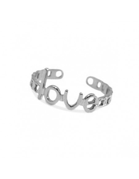 Base per anello in acciaio inossidabile argentata aggiustabile fede con scritta "love" diametro 17mm, x 1