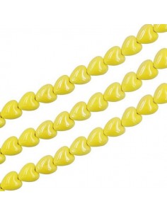 Coppia di piccoli Charms in ceramica forato Cuore giallo...