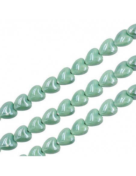 Coppia di piccoli Charms in ceramica forato Cuore giada 12x13 mm, x 2