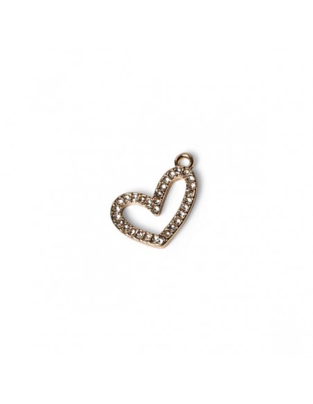 Charm dorato siluette allungata cuore con piccoli strass trasparenti 15x11 mm, x 1