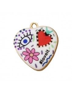 Charm cuore dorato smaltato bianco con occhio della...