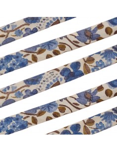 Nastro liberty con sfondo beige con fiori blu alto 10 mm,...
